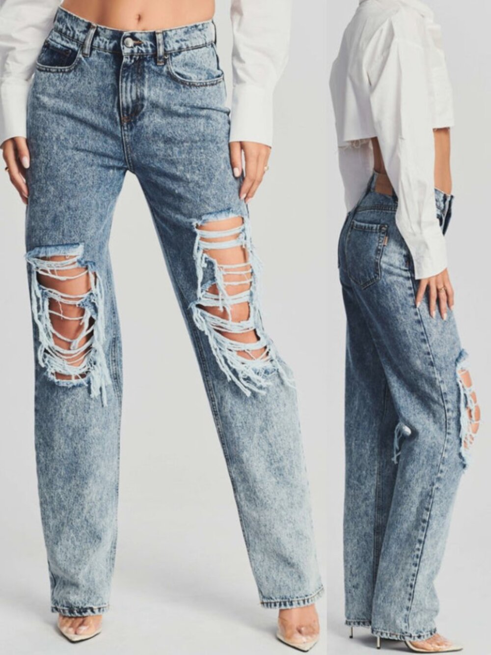 Retrofete Chris Jeans Distressed Straight-Leg Blue Acid-Wash